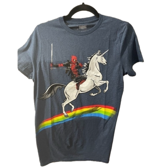 Marvel Other - Marvel Deadpool riding unicorn over a rainbow shirt new without tag, size small.